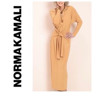 Norma Kamali Tie Front Shirt Dress Maxi Length Small color Nude
